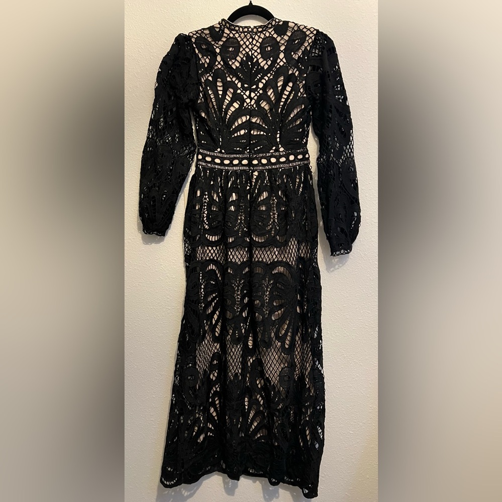#757 NWT Bohme Black Eldora Lace Midi Dress XS - Picture 4 of 7